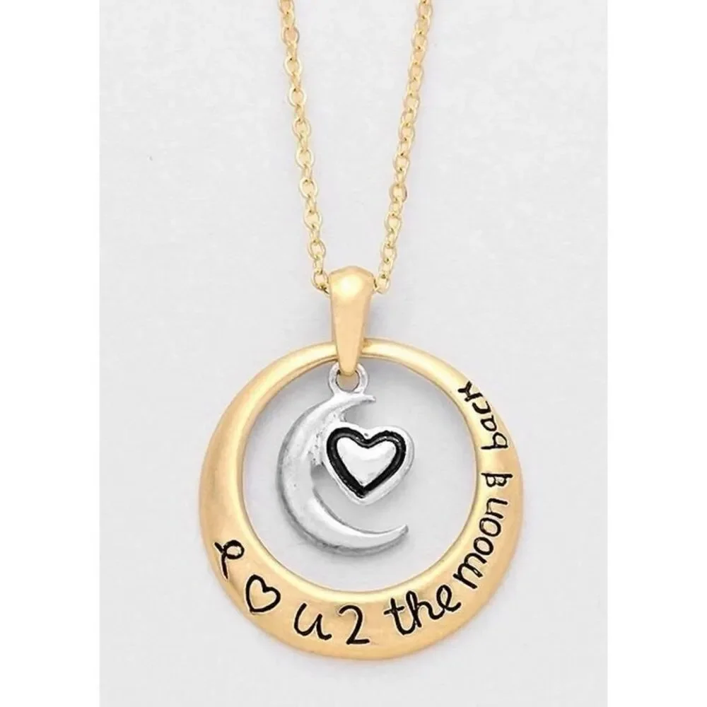 Brand New Womens Boutique I Love You to The Moon And Back Two Tone Necklace